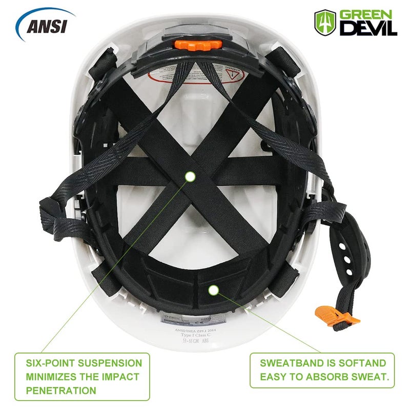 GREEN DEVIL خوذة أمان قبعة صلبة مع قناع وحماية للأذن، خوذة عمل ABS خفيفة الوزن قابلة للتعديل للرجال والنساء، تعليق 6 نقاط، معتمد من ANSI Z89.1، مثالي للصناعة والبناء - Image 5